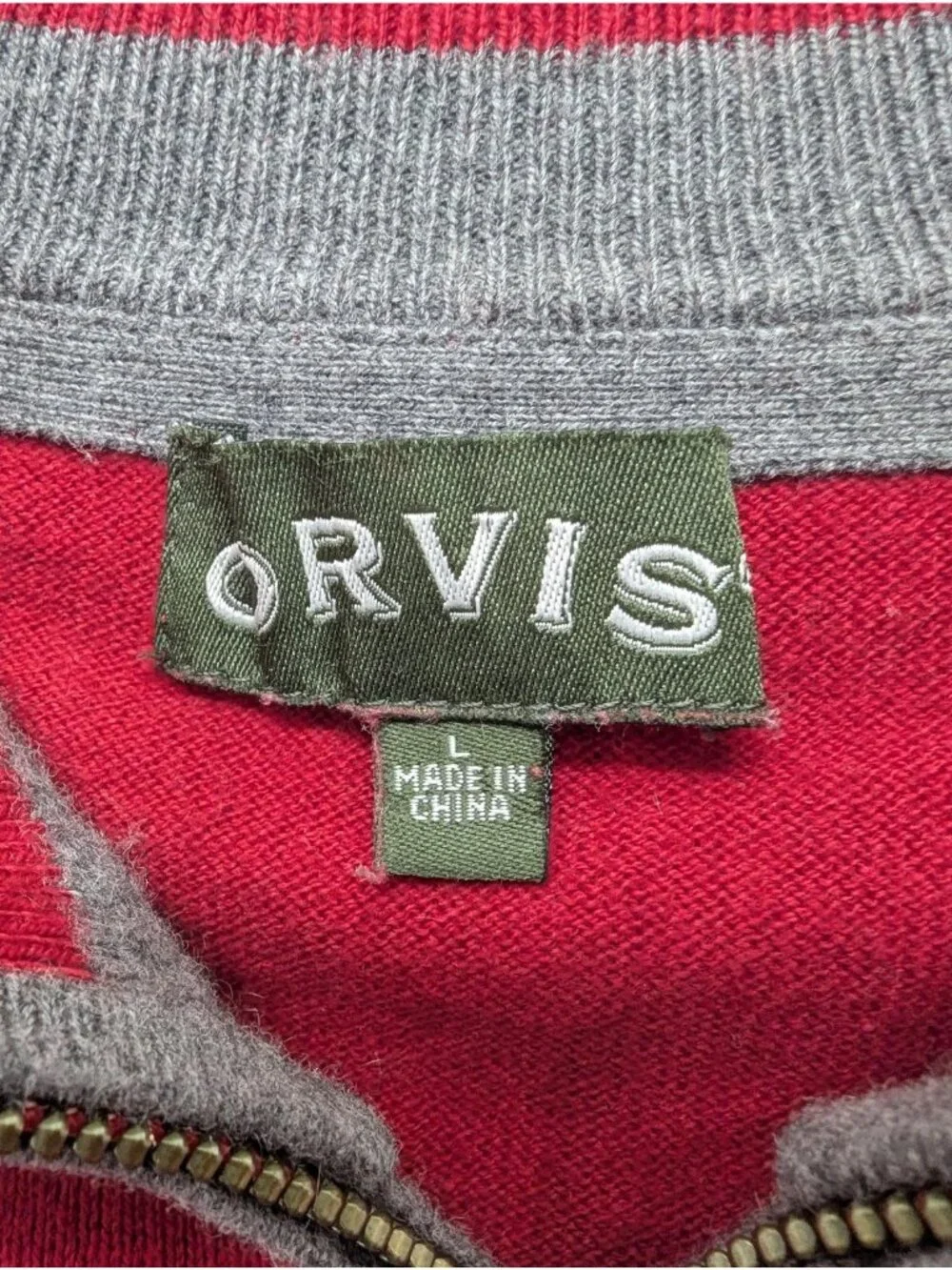 Orvis Sweater Mens Large Red 1/4 Zip Mock Neck Silk Cashmere Pullover Knit